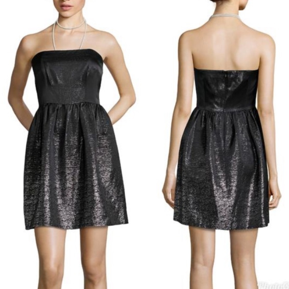 Shoshanna black metallic strapless cocktail dress